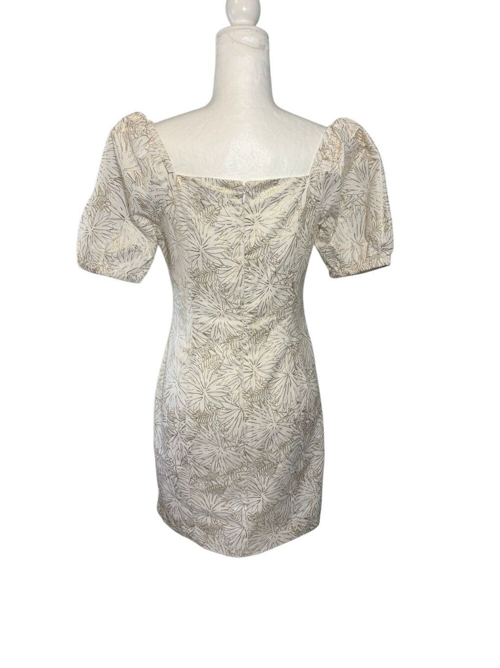 NWOT Michael Kors white and gold floral brocade square neck puff sleeve mini dre - Picture 4 of 8